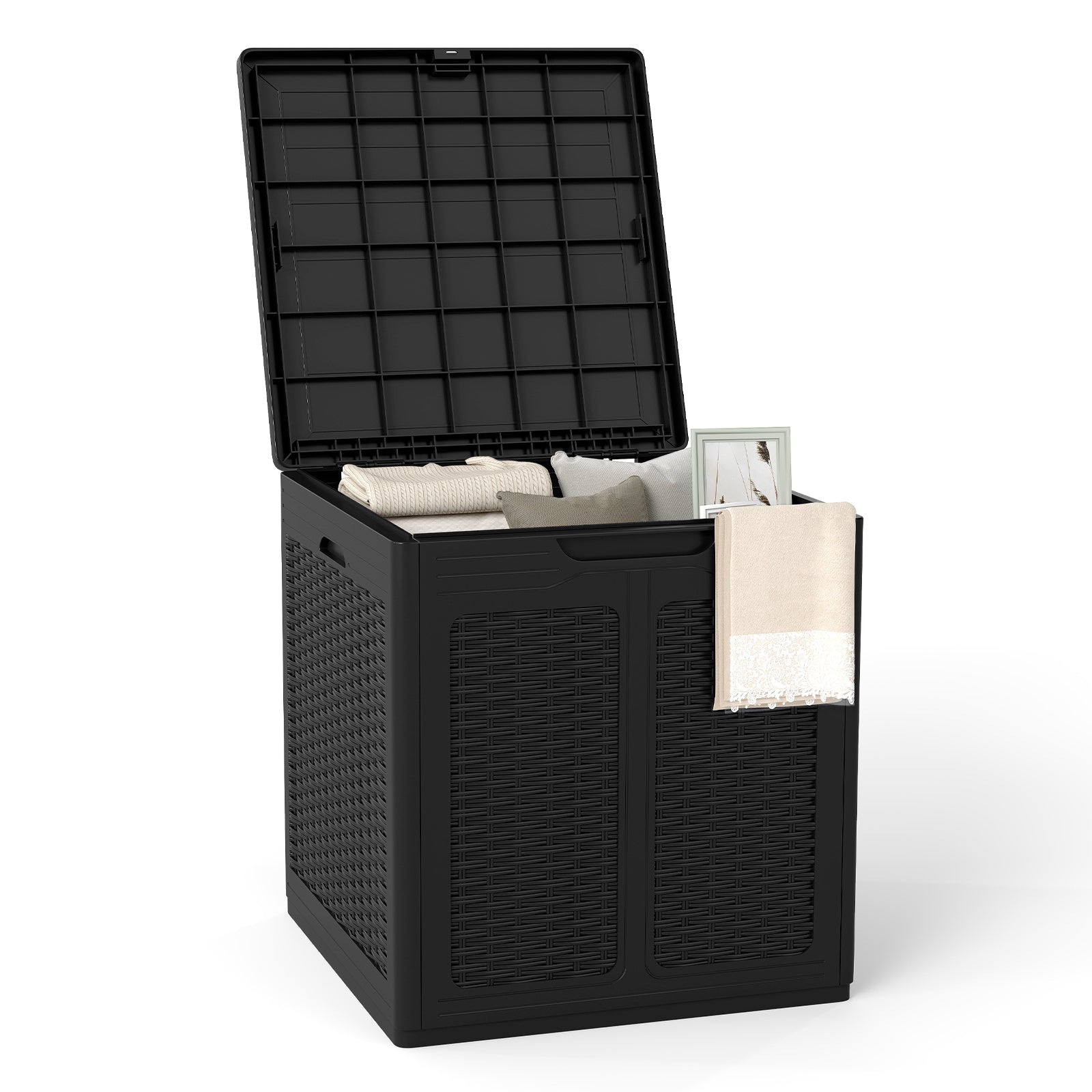 Weatherproof Patio Container With Lockable Lid For Patio-Black