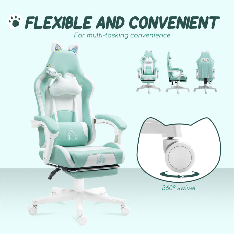 HOMCOM Gaming Chair with Footrest, Reclining Computer Chair, Light Blue