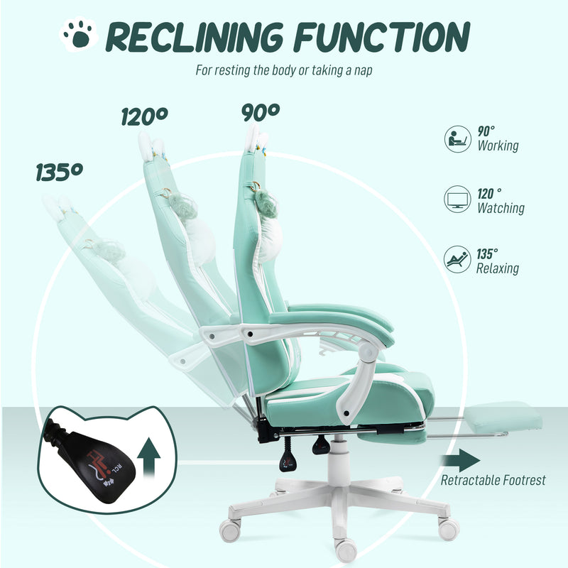 HOMCOM Gaming Chair with Footrest, Reclining Computer Chair, Light Blue