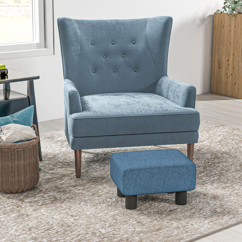 HOMCOM Chic Linen Fabric Grey Footstool Ottoman Cube With 4 Plastic Legs