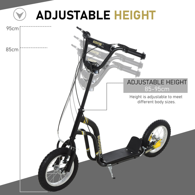HOMCOM Kids Stunt Scooter With 12 Inch Rubber Wheels Adjustable Handlebar Black