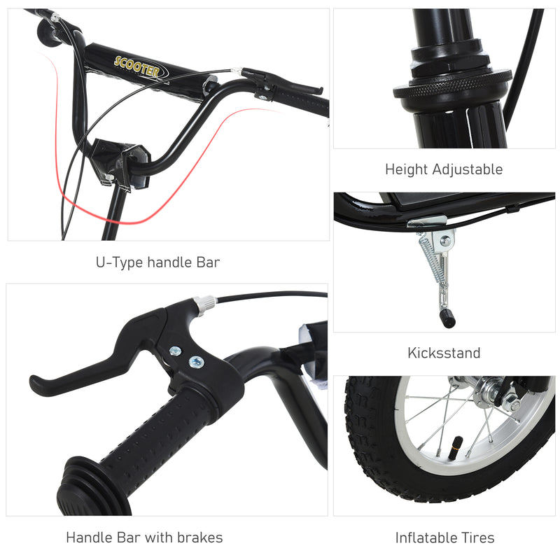 HOMCOM Kids Stunt Scooter With 12 Inch Rubber Wheels Adjustable Handlebar Black