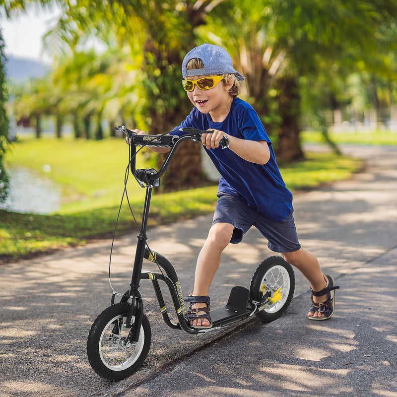 HOMCOM Kids Stunt Scooter With 12 Inch Rubber Wheels Adjustable Handlebar Black