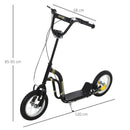 HOMCOM Kids Stunt Scooter With 12 Inch Rubber Wheels Adjustable Handlebar Black