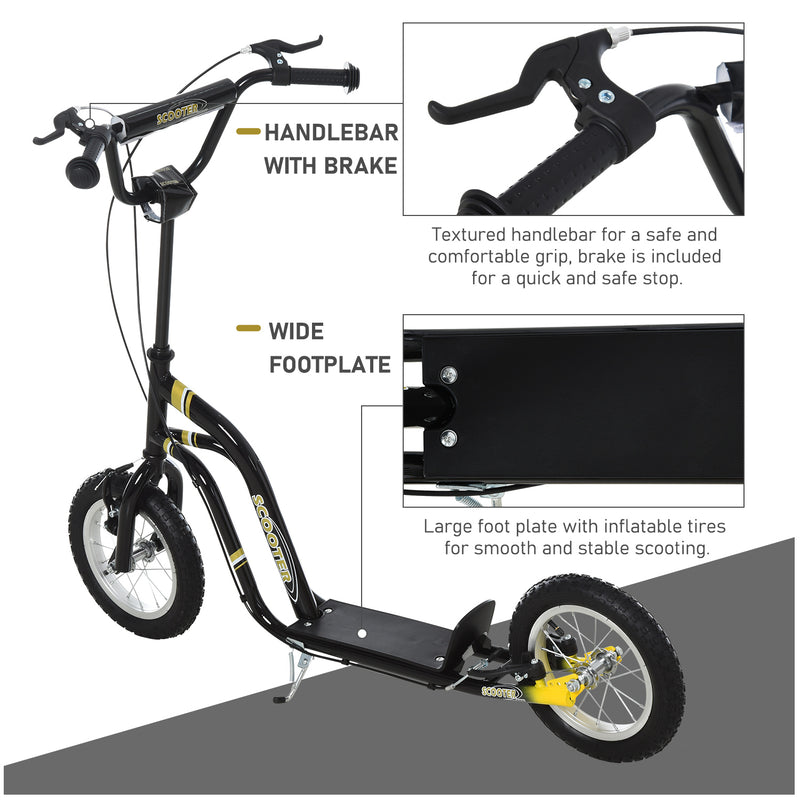 HOMCOM Kids Stunt Scooter With 12 Inch Rubber Wheels Adjustable Handlebar Black