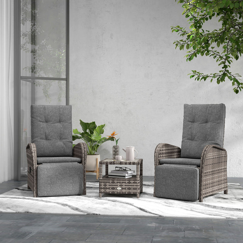 Outsunny 3 Pieces Rattan Bistro Set with Cushions for Outdoor, Brown
