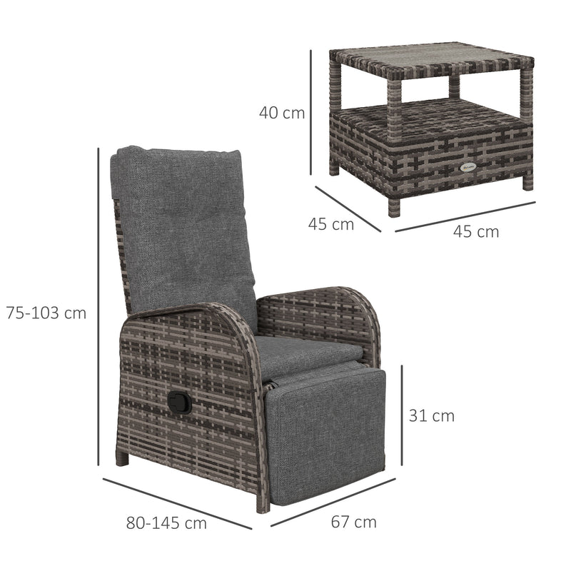 Outsunny 3 Pieces Rattan Bistro Set with Cushions for Outdoor, Brown