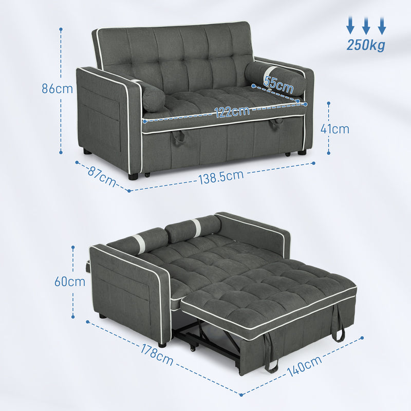 HOMCOM 2 Seater Pull Out Sofa Bed with Adjustable Backrest