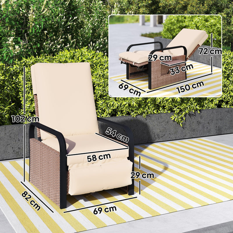 Outsunny Rattan Garden Recliner Chair Sun Lounger w/ Side Tray
