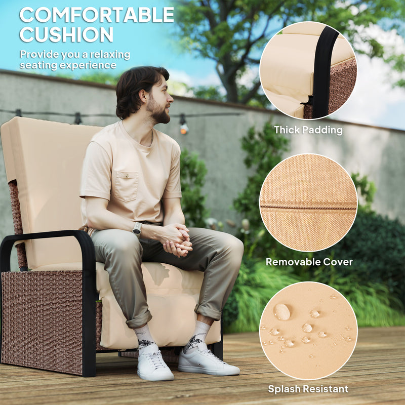 Outsunny Rattan Garden Recliner Chair Sun Lounger w/ Side Tray
