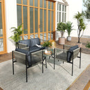Outsunny 4 Seater Wicker Outdoor Furniture Set with Glass Coffee Table Grey