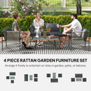 Outsunny 4 Seater Wicker Outdoor Furniture Set with Glass Coffee Table Grey