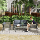 Outsunny 4 Seater Wicker Outdoor Furniture Set with Glass Coffee Table Grey