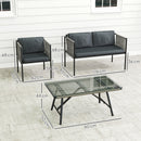 Outsunny 4 Seater Wicker Outdoor Furniture Set with Glass Coffee Table Grey