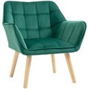 HOMCOM Luxe Velvet-Feel Accent Chair w/ Wide Arms Slanted Back Wood Legs Green