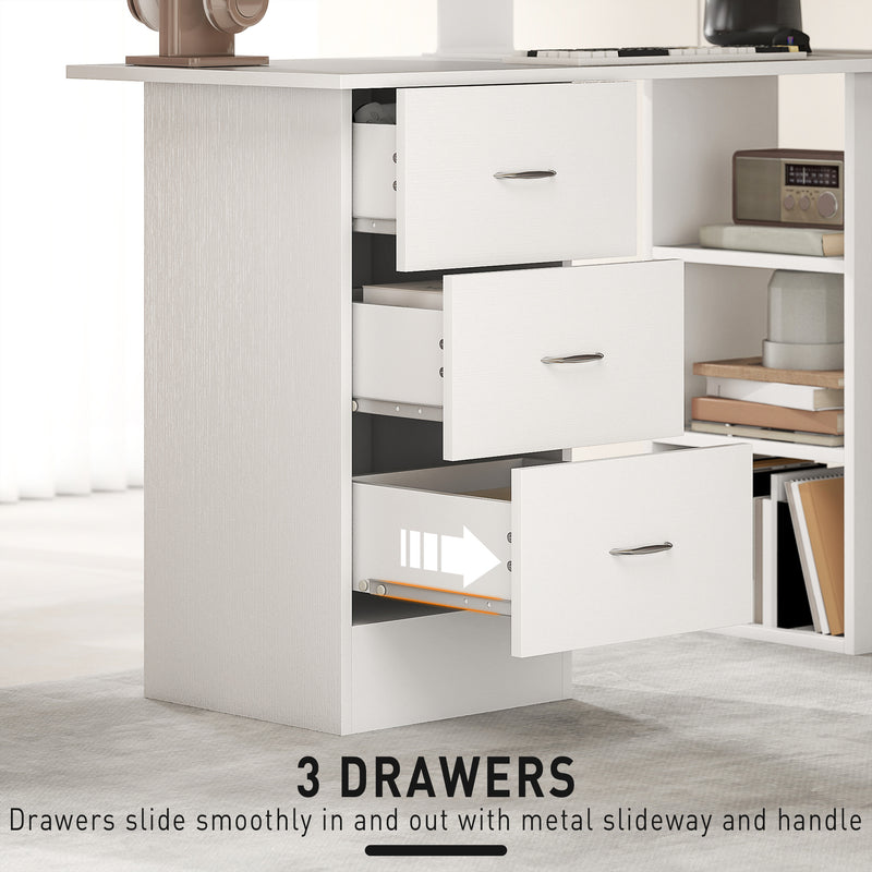 HOMCOM 120cm Computer Desk PC Table Workstation W/ 3 Shelf & Drawers White