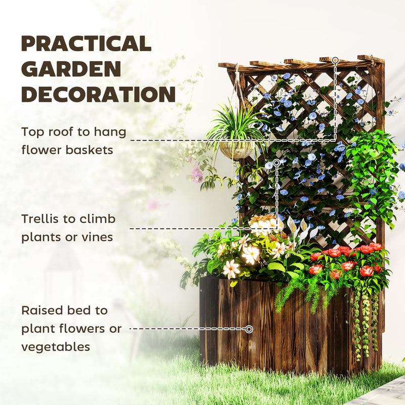 Outsunny Wooden Planter with Trellis and Drainage Holes