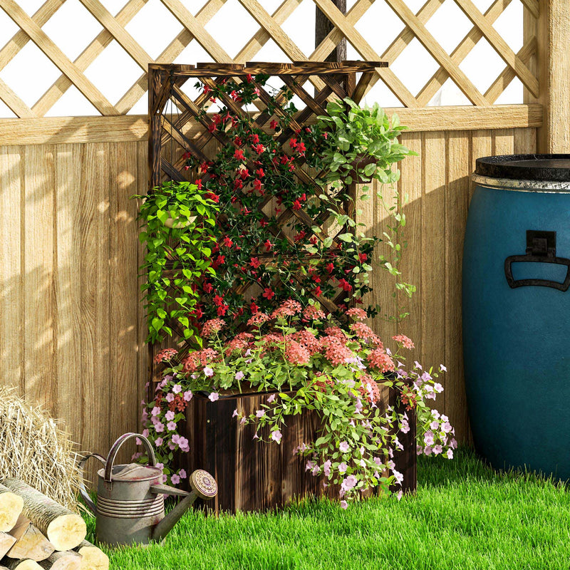 Outsunny Wooden Planter with Trellis and Drainage Holes