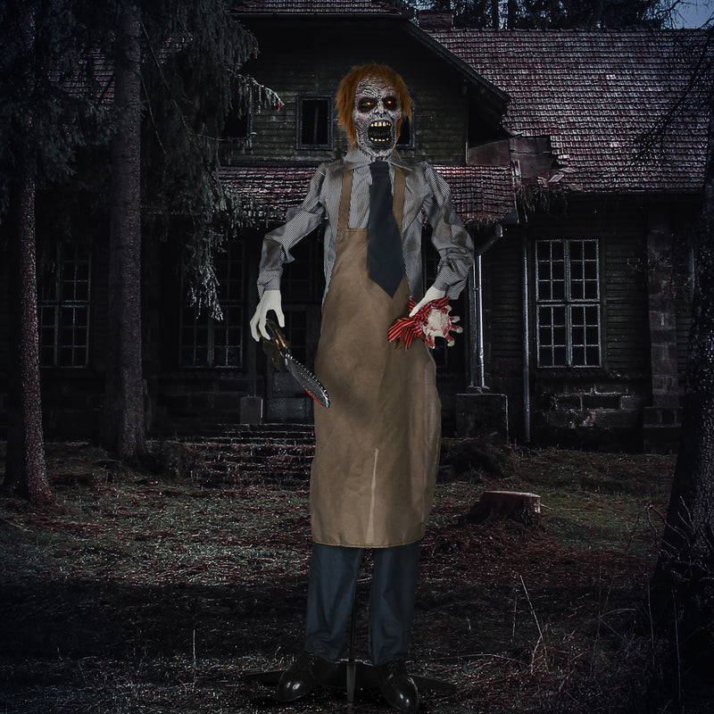 HOMCOM Life Size Outdoor Halloween Decoration Animatronic Chainsaw