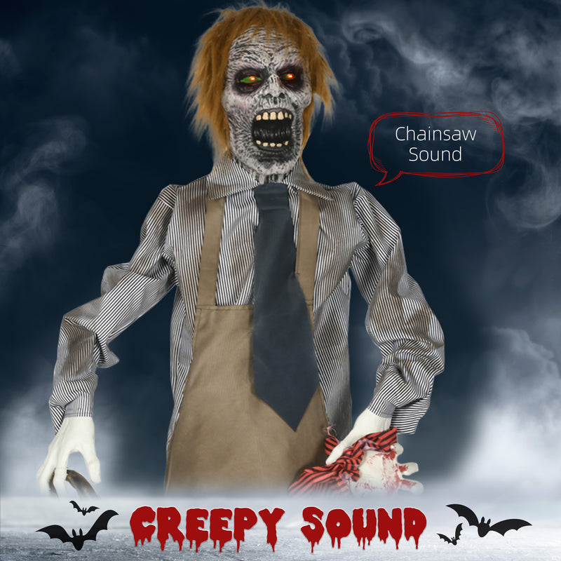 HOMCOM Life Size Outdoor Halloween Decoration Animatronic Chainsaw