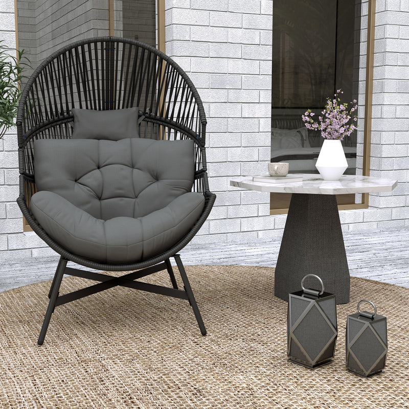 Outsunny Standing Rattan Garden Egg Chair with Headrest, Charcoal Grey