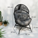 Outsunny Standing Rattan Garden Egg Chair with Headrest, Charcoal Grey