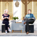 Outsunny Set of 2 Rattan Footstool, Storage Ottoman w/ Cushions