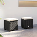 Outsunny Set of 2 Rattan Footstool, Storage Ottoman w/ Cushions