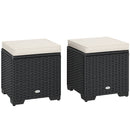 Outsunny Set of 2 Rattan Footstool, Storage Ottoman w/ Cushions