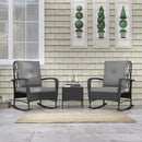 Outsunny Rattan Bistro Set Balcony Furniture with Rocking Chairs, Black