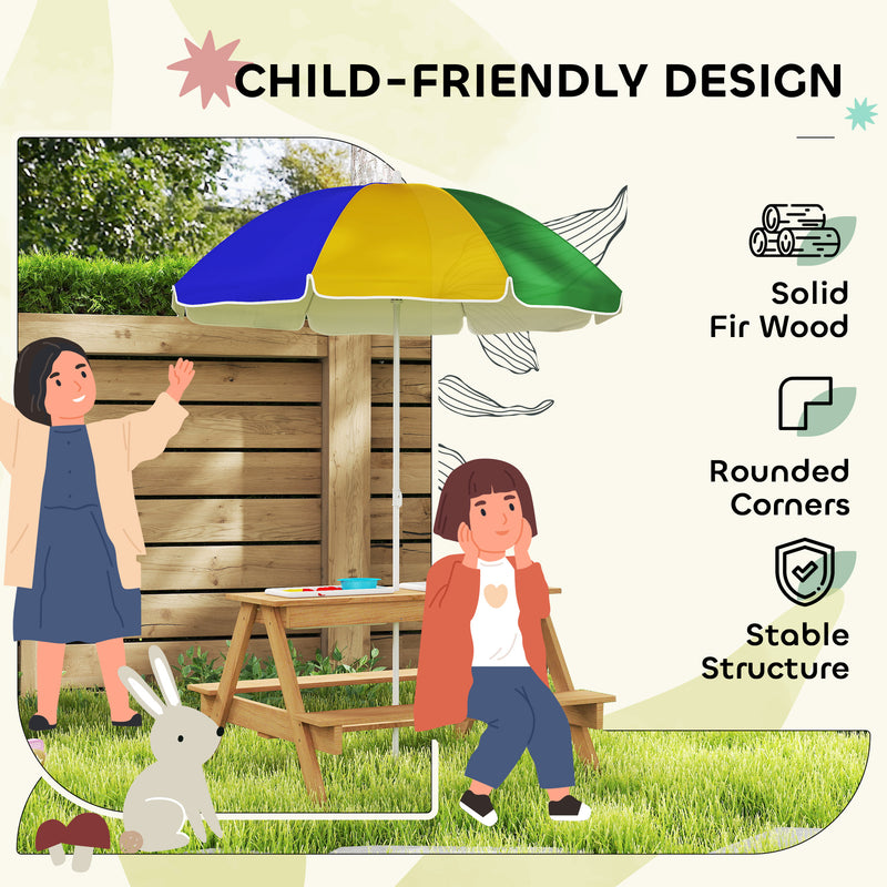 AIYAPLAY Wooden Kids Picnic Table, Sand and Water Table w/ Benches, Parasol