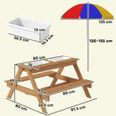 AIYAPLAY Wooden Kids Picnic Table, Sand and Water Table w/ Benches, Parasol