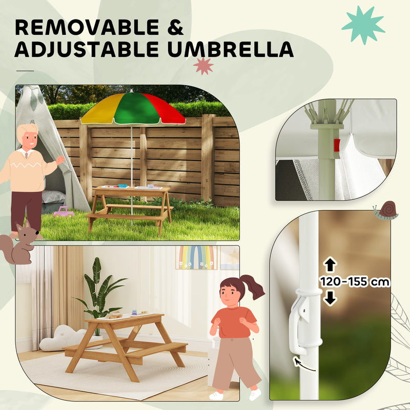 AIYAPLAY Wooden Kids Picnic Table, Sand and Water Table w/ Benches, Parasol