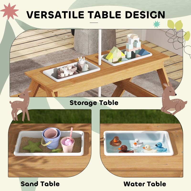AIYAPLAY Wooden Kids Picnic Table, Sand and Water Table w/ Benches, Parasol