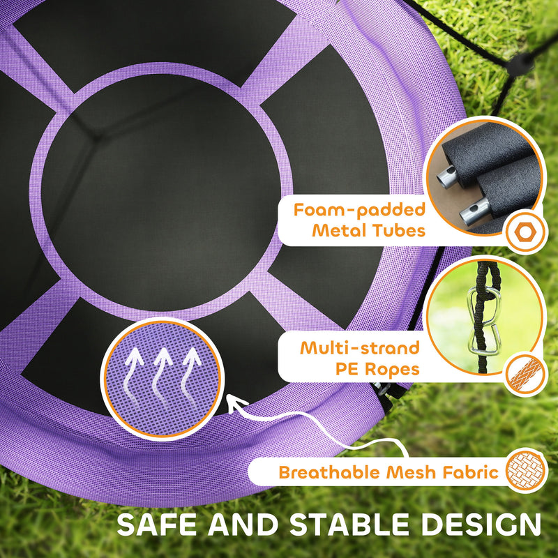 AIYAPLAY Nest Swing Seat, 100 cm Saucer Tree Swing Set for Kids, Purple
