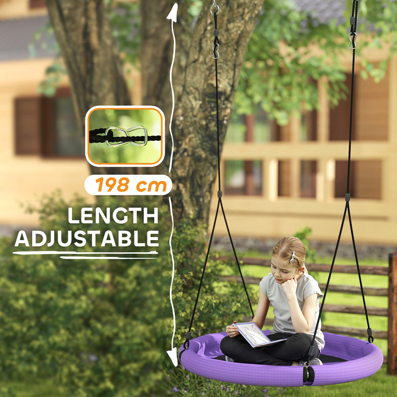 AIYAPLAY Nest Swing Seat, 100 cm Saucer Tree Swing Set for Kids, Purple