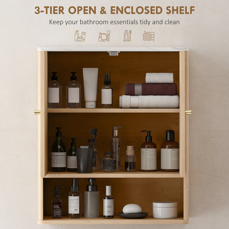 HOMCOM Bathroom Wall Cabinet with Adjustable Shelf and Open Shelf, Oak