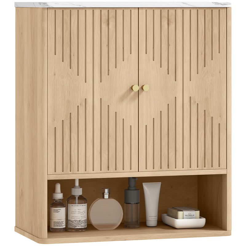HOMCOM Bathroom Wall Cabinet with Adjustable Shelf and Open Shelf, Oak