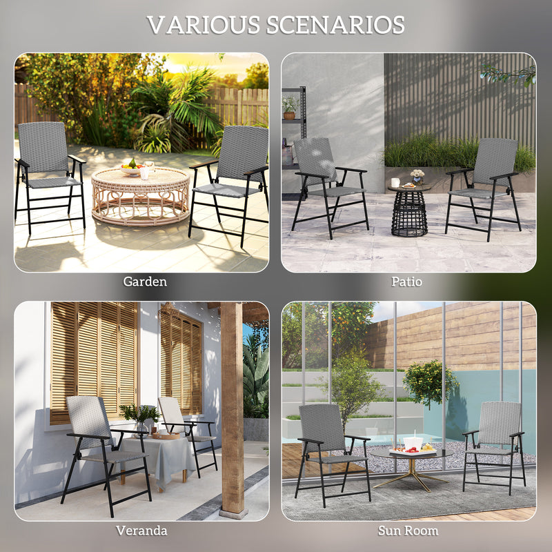 Outsunny 4pcs Rattan Chair Foldable Garden Furniture W/ Armrest Grey