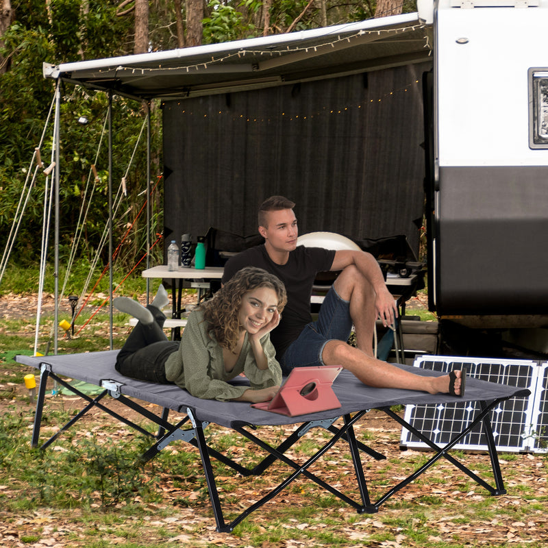 Outsunny Double Camping Folding Cot Outdoor Portable Sunbed, Grey
