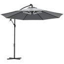 Outsunny 3(m) LED Patio Banana Umbrella Cantilever Parasol W/ Crank - Grey/Beige