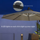 Outsunny 3(m) LED Patio Banana Umbrella Cantilever Parasol W/ Crank - Grey/Beige