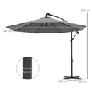 Outsunny 3(m) LED Patio Banana Umbrella Cantilever Parasol W/ Crank - Grey/Beige