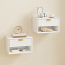 HOMCOM Floating Bedside Tables Set Of 2 With Fluted Drawer Open Shelf White