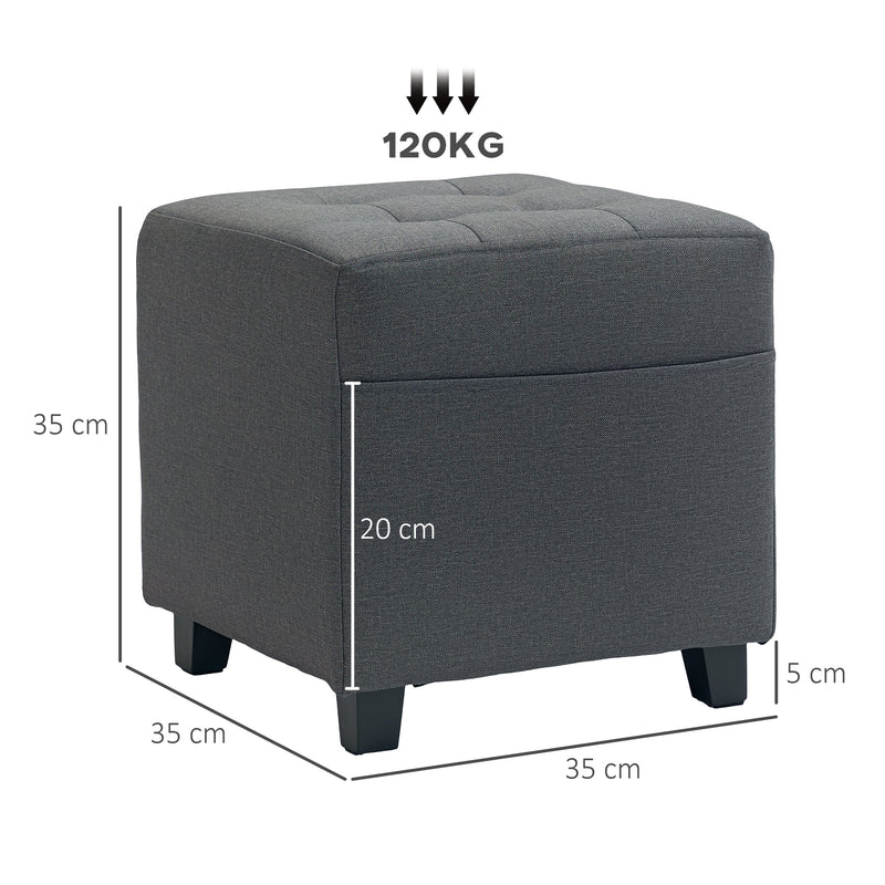 HOMCOM Small Footstool Square Ottoman with Padded Seat for Living Room Grey