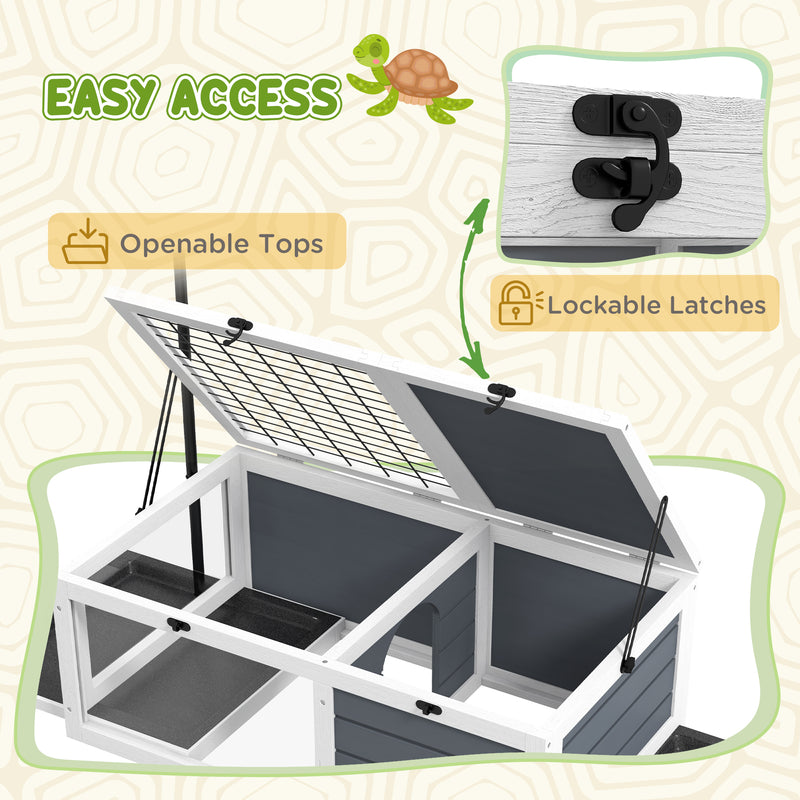PawHut Tortoise House, Wooden Tortoise Table w/ Adjustable Lamp Holder - Grey