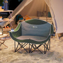 Outsunny Double Camping Chair For Adults With Armrests, Cup Holders - Green/Khaki