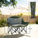 Outsunny Double Camping Chair For Adults With Armrests, Cup Holders - Green/Khaki