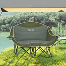 Outsunny Double Camping Chair For Adults With Armrests, Cup Holders - Green/Khaki