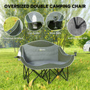 Outsunny Double Camping Chair For Adults With Armrests, Cup Holders - Green/Khaki